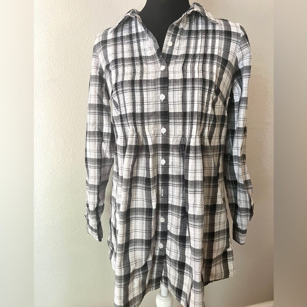 Plaid Button-Up tunic shirt